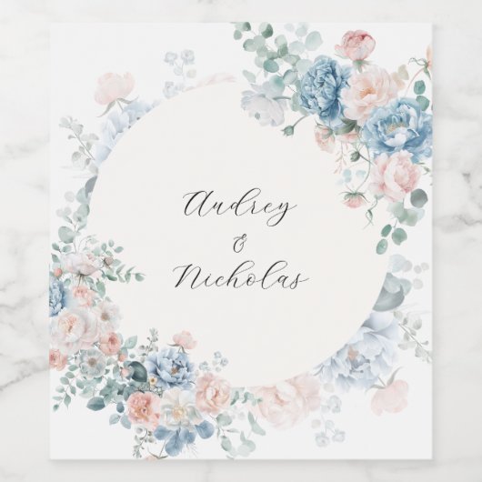 Calligraphy Script Floral Wedding ワインラベル (シングルラベル)