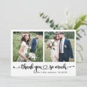 Calligraphy Script Heart 2 Photo Wedding サンキューカード (スタンド正面)