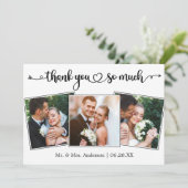 Calligraphy Script Heart 3 Photos Wedding サンキューカード (スタンド正面)