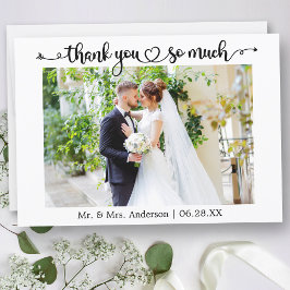 Calligraphy Script Heart Wedding Photo サンキューカード