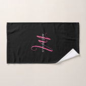 Calligraphy Script Monogram Name Black and Pink ハンドタオル (ハンドタオル)