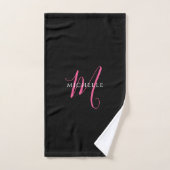 Calligraphy Script Monogram Name Black and Pink ハンドタオル (ハンドタオル)