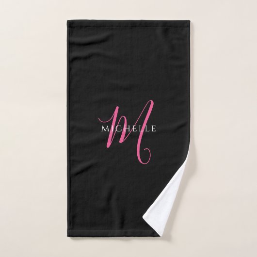 Calligraphy Script Monogram Name Black and Pink ハンドタオル (ハンドタオル)