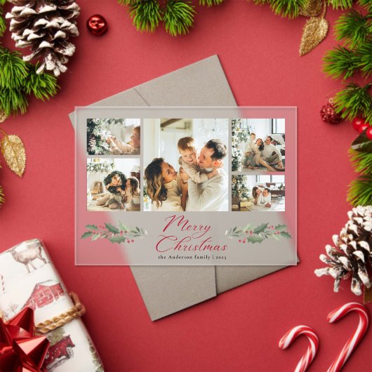 Calligraphy Script Photo Collage Christmas Card アクリル招待状 (インサイチュ (クリスマス))