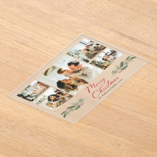 Calligraphy Script Photo Collage Christmas Card アクリル招待状 (レイダウン)