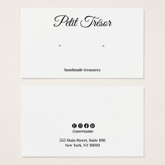 Calligraphy Script Plain White Earring Display (正面&裏面)