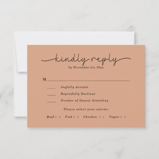 Calligraphy Script Rustic Terracotta Photo Wedding 出欠カード (正面)