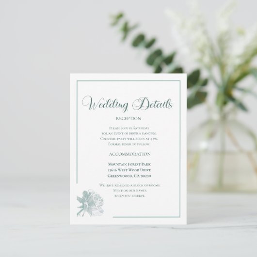 Calligraphy Script Sage Green Floral Wedding エンクロージャーカード (スタンド正面)