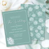 Calligraphy Script Sage Green Floral Wedding 招待状