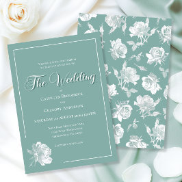 Calligraphy Script Sage Green Floral Wedding 招待状