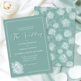 Calligraphy Script Sage Green Floral Wedding 招待状