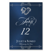 Calligraphy & Silver Heart - Blue Table Number テーブルナンバー (正面)