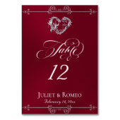 Calligraphy & Silver Heart - Burgundy Table Number テーブルナンバー (正面)