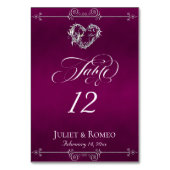 Calligraphy & Silver Heart - Plum Table Number テーブルナンバー (正面)
