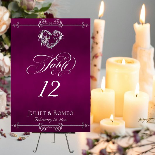 Calligraphy & Silver Heart - Plum Table Number テーブルナンバー