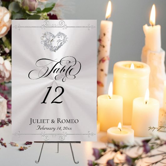 Calligraphy & Silver Heart - White Table Number テーブルナンバー