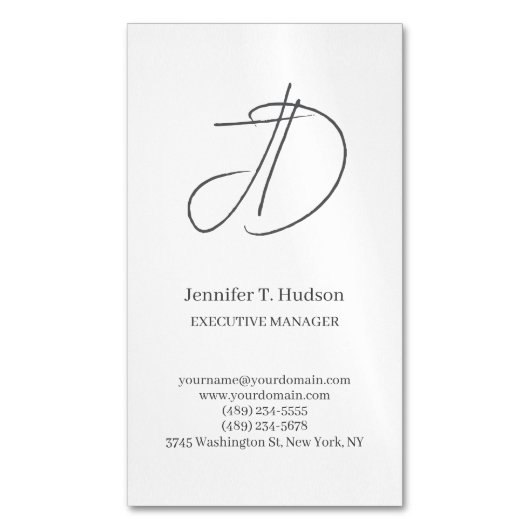 Calligraphy trendy classical script monogram grey マグネット名刺 (正面縦)