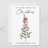 Calligraphy Watercolor Red Bow Christmas Tree シーズンカード (正面)