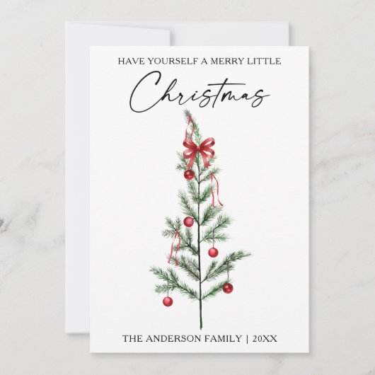 Calligraphy Watercolor Red Bow Christmas Tree シーズンカード (正面)