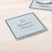 Calligraphy Wedding Dusty Blue Paper Coaster ペーパーコースター (アングル)