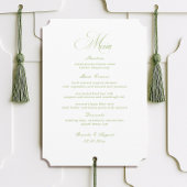 Calligraphy White and Sage Green Wedding Menu Card 招待状