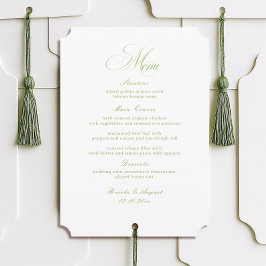 Calligraphy White and Sage Green Wedding Menu Card 招待状