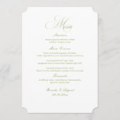 Calligraphy White and Sage Green Wedding Menu Card 招待状 (正面)