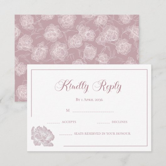 Calligraphy White Blush Pink Floral Wedding 出欠カード (正面/裏面)