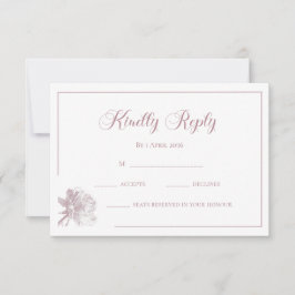 Calligraphy White Blush Pink Floral Wedding RSVP ノートカード