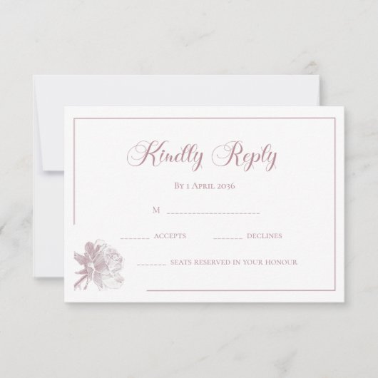 Calligraphy White Blush Pink Floral Wedding RSVP ノートカード (正面)