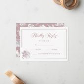 Calligraphy White Blush Pink Floral Wedding RSVP ノートカード (正面/裏面インサイチュ)