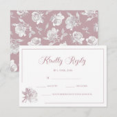 Calligraphy White Blush Pink Floral Wedding RSVP ノートカード (正面/裏面)