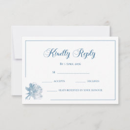 Calligraphy White Dusty Blue Floral RSVP Wedding ノートカード