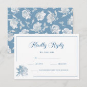 Calligraphy White Dusty Blue Floral RSVP Wedding ノートカード (正面/裏面)