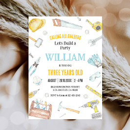 Calling All Builders Kids Boy Birthday Invitation 招待状