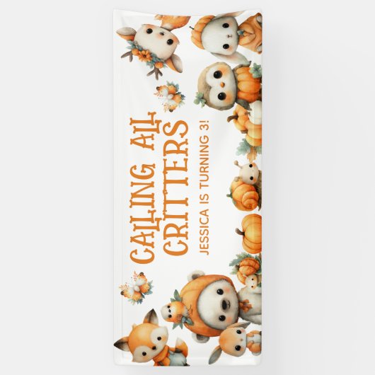 Calling All Critters Woodland Fall Kids' Birthday  横断幕 (縦)