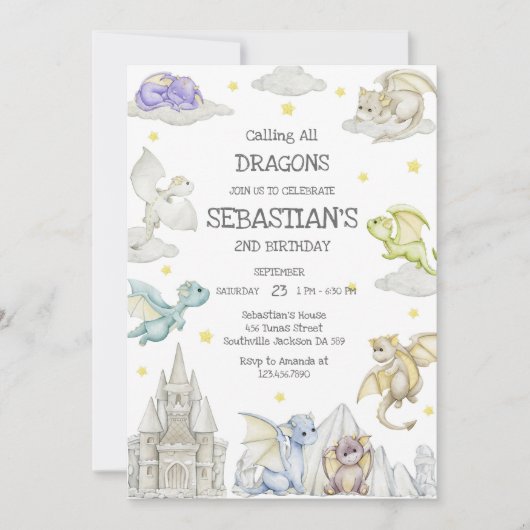 Calling All Dragons Birthday Invitation 招待状 (正面)