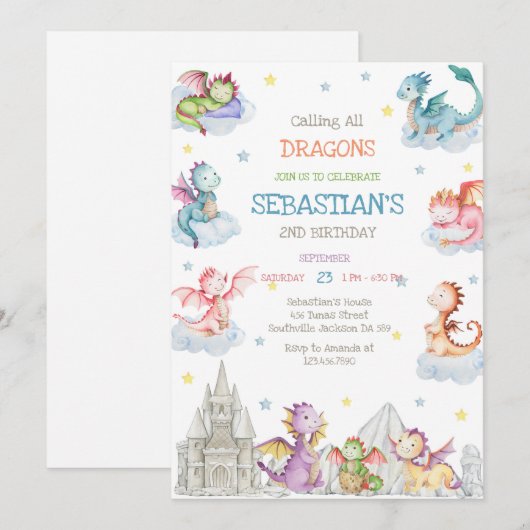 Calling All Dragons Birthday Invitation 招待状 (正面/裏面)