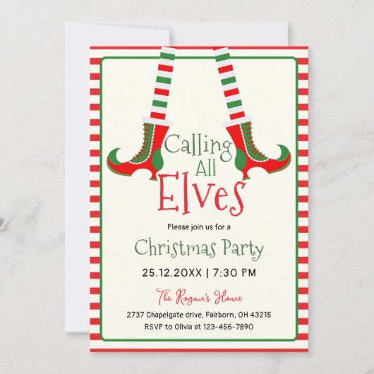 Calling All Elves Holiday Christmas Party 招待状 (正面)