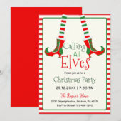 Calling All Elves Holiday Christmas Party 招待状 (正面/裏面)
