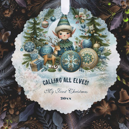 Calling All Elves Snow Christmas Card Ornament オーナメントカード