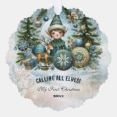 Calling All Elves Snow Christmas Card Ornament オーナメントカード (正面)
