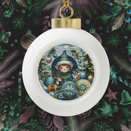 Calling All Elves Snowflakes Hail Blue Vintage セラミックボールオーナメント