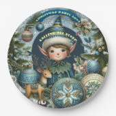 Calling All Elves Snowflakes Hail Christmas Party  ペーパープレート (正面)