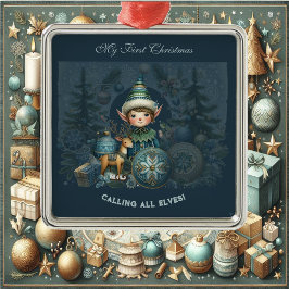 Calling All Elves Snowflakes My First Christmas メタルオーナメント