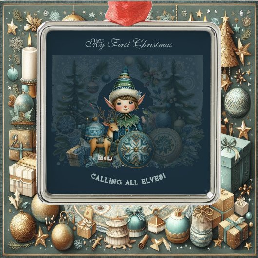 Calling All Elves Snowflakes My First Christmas メタルオーナメント