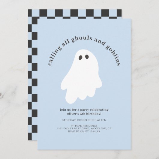 Calling All Ghouls and Goblins Birthday Invitation 招待状 (正面/裏面)