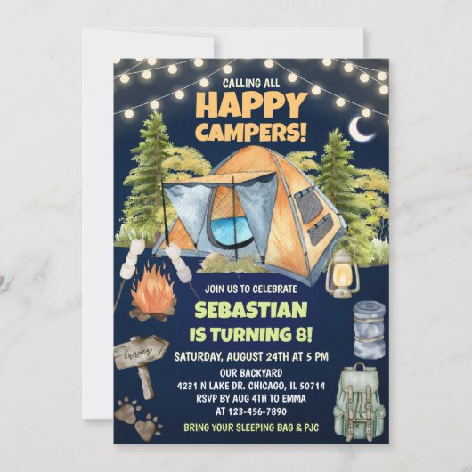 Calling All Happy Campers Birthday 招待状 (正面)