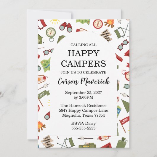 Calling All Happy Campers Kids Birthday 招待状 (正面)
