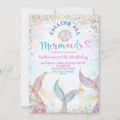 Calling All Mermaids Girl Birthday Invitation. 招待状 (正面)